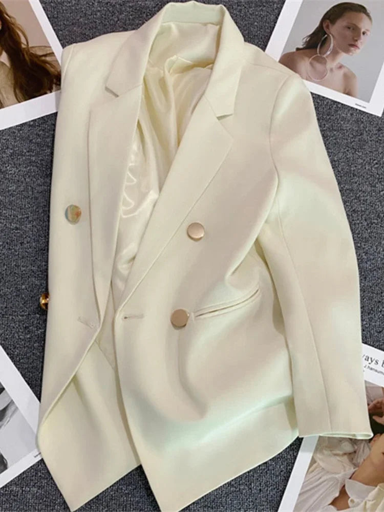 Women Blazer Luxury Double Breasted Jacket Korean Style 2025 Spring