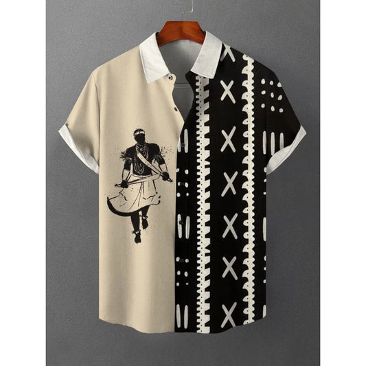 African Style Men's Retro Ethnic Tribal Short Sleeve Shirt Tops Fashion Casual Stripes Pattern Vacation Streetwear Men's Shirt