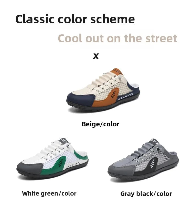 Men's Summer New Large Size Comfortable Half Support Fashionable Korean Style Breathable Popular Casual Shoes Mesh Lining