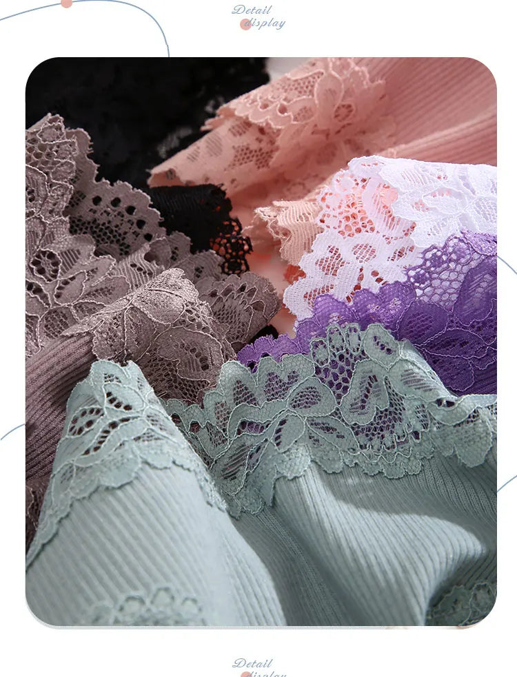 3Pcs/Set Sexy Lace Briefs Cotton Panties Women's Fashion 7 Solid Color Comfortable Briefs Low Waist Underpants Stretch Underwear