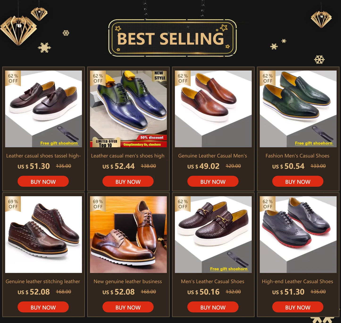 Men's High-End Genuine Leather Loafers Comfortable Flat Casual Glossy Wine Red Handmade Office Banquet Shoes