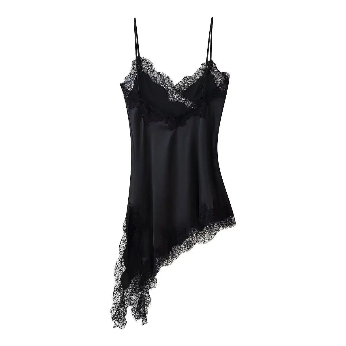 KONDALA Women Sexy High Street Lace Cami Short Dress Asymmetrical Dress 2025 Spring Autumn Fashion Party Dinner Date Mujer Dress