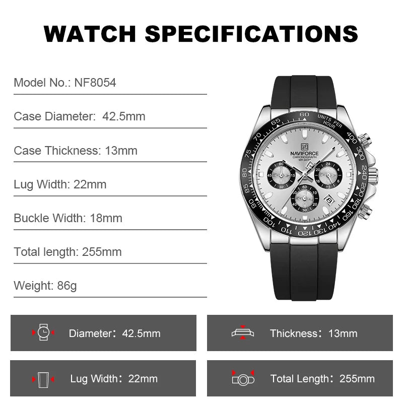 NAVIFORCE Fashional Watches For Men Silicone Band Casual Sport Chronograph Luminous Wristwatch Relogio Masculino Male Gift 2025