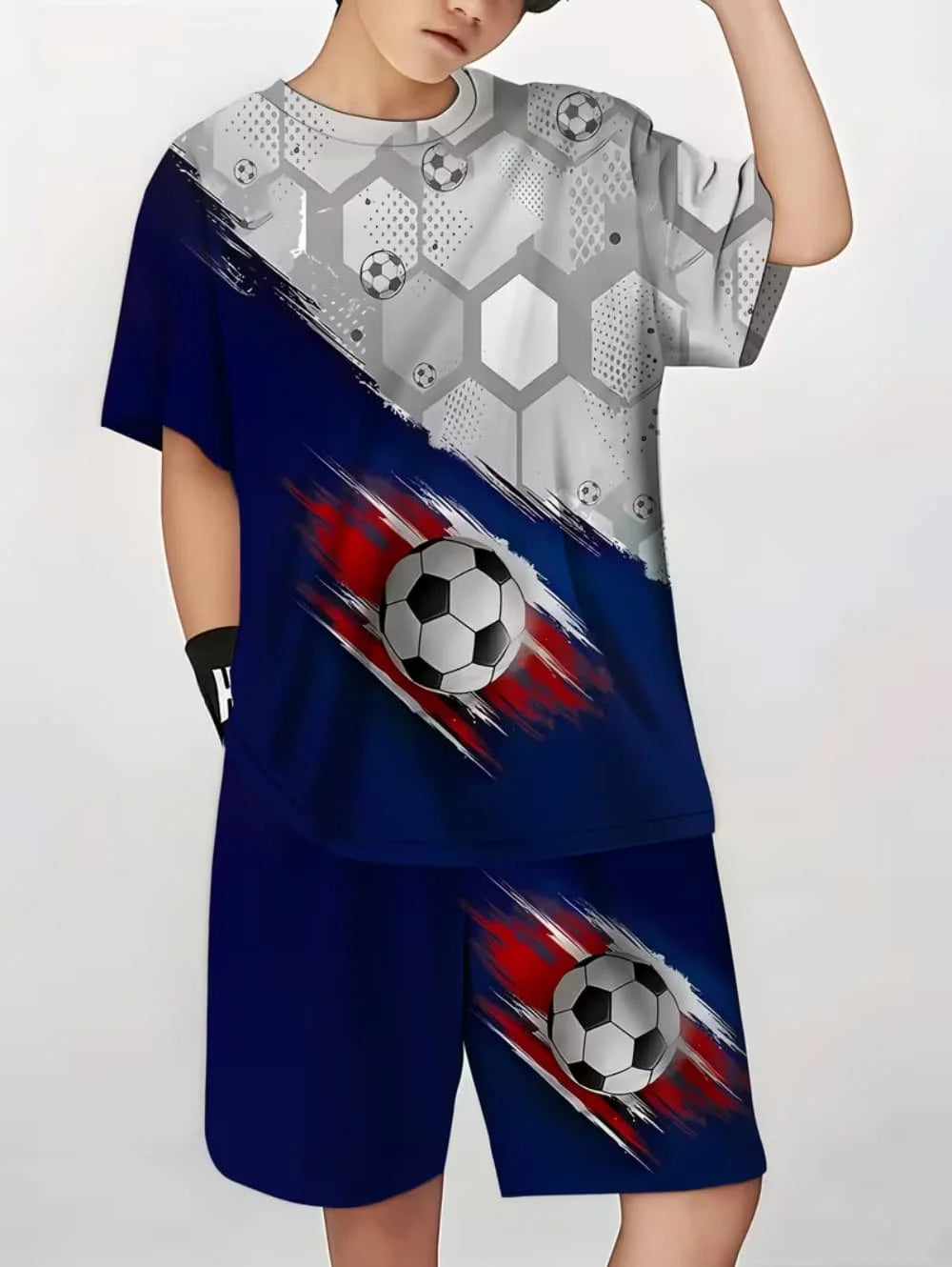 2026 Summer Children's Sports Set Football 3D Print Soccer Jersey Sets for Children Quick-Dry T-Shirt Shorts Children's Clothing