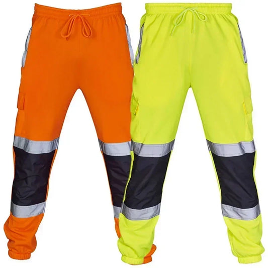Mens Work Uniform Bottoms Safety Sweat Pants Striped Reflective Pants Loose Mens Jogging Trousers Joggers Patchwork Workwear