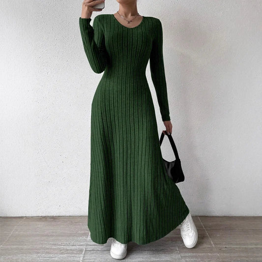 Knitted Maxi Dress Women Elegant Party Autumn Winter O Neck Long Sleeves Sexy Slim Long Dresses Casual Holiday Street Dress Robe