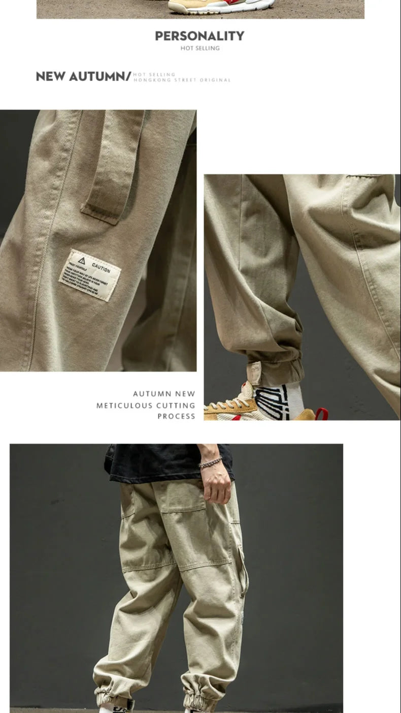 Men's Workwear Trousers Summer Sports Trendy Nine-Piece Cuffed Large Size Long Pants High Street Spring Autumn Casual Men's P...