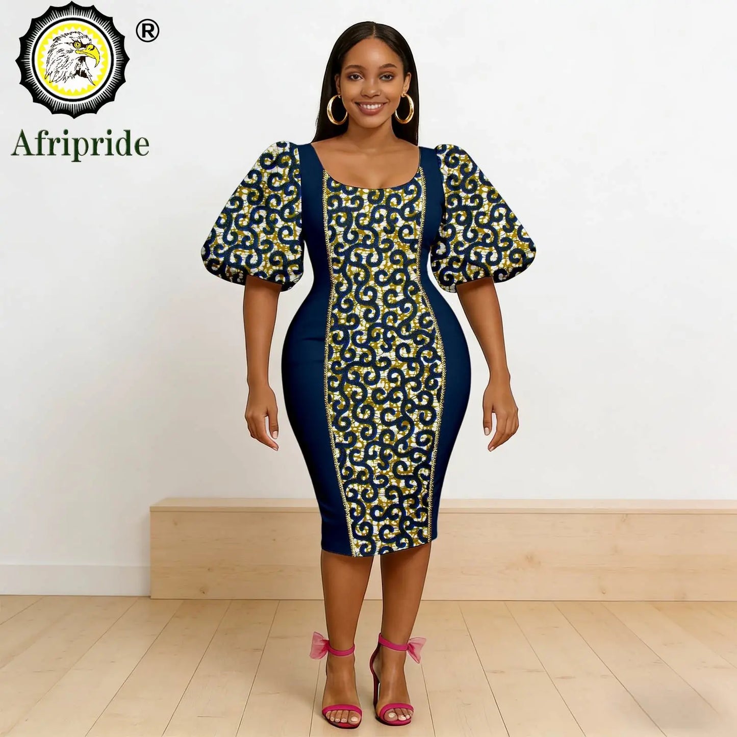 African Dresses for Women Short Sleeve V-Neck High Waist Pocket Elegant Fashion Ankara Attire Floral Printed Dresses 2625032