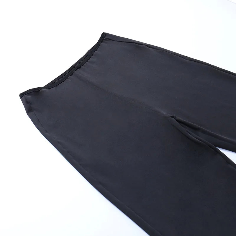 Goth Mall Flare Pants Sexy Black Lace Patchwork High Waist Vintage Harajuku Hippie Punk Grunge Streetwear  Y2k Pants