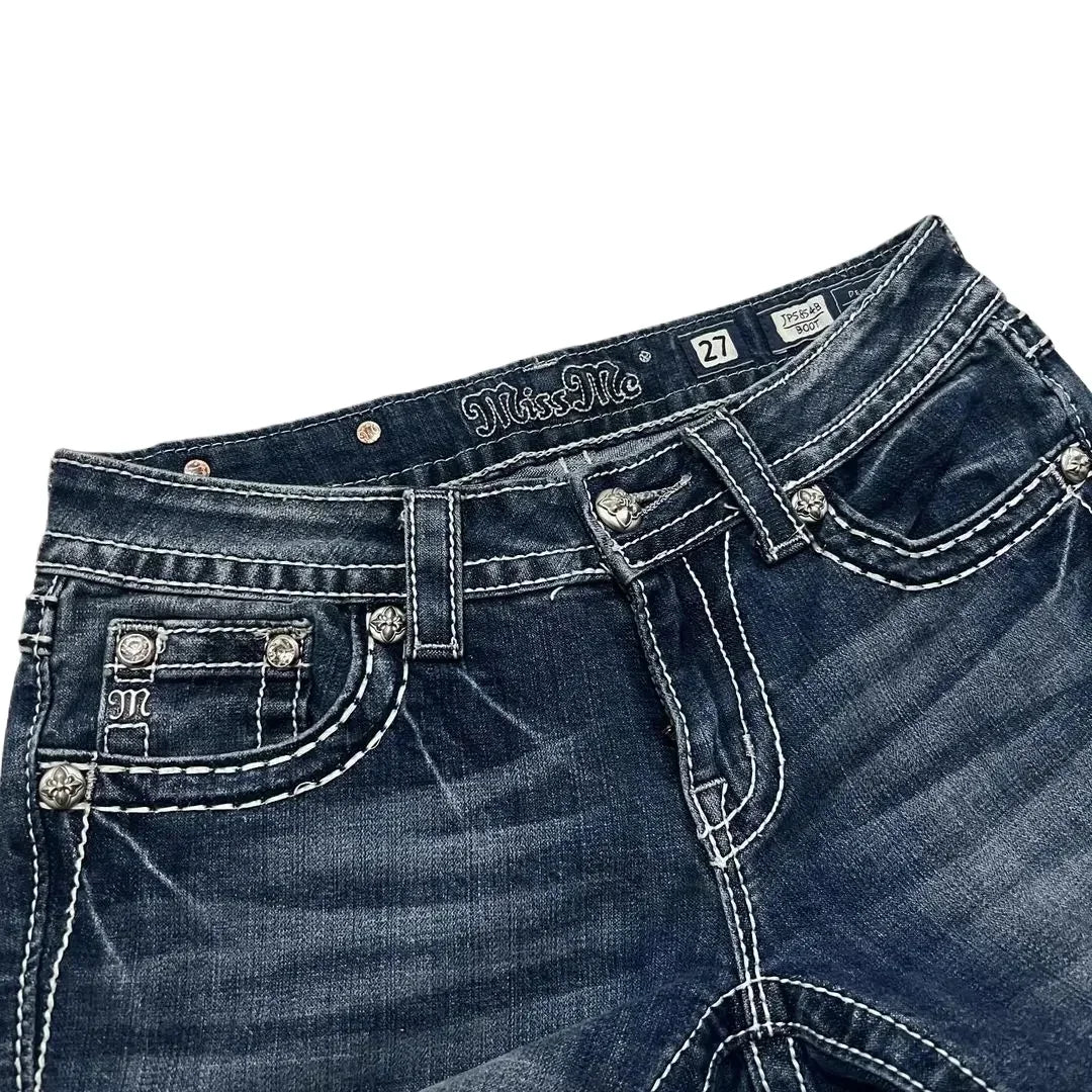 Y2K New Revival Mens Jeans Foliage Bootcut Women Gothic Blue Denim Embroidery Pocket Hip Hop Harajuku Wide Pants Street Wear
