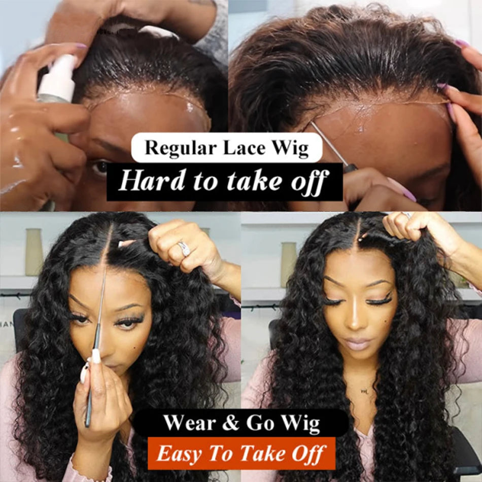 13x6 Brazilian Deep Wave Transparent Lace Front Human Hair Wigs For Women Pre plucked Wig No Glue Precut Lace Wig Isee Remy Hair