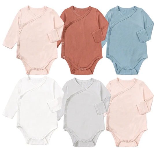 Newborn Romper Outfits Unisex Baby Boys Girls Jumpsuit One-Piece Snap Closure Bodysuit Solid Color Long Sleeve Playsuit Clothes