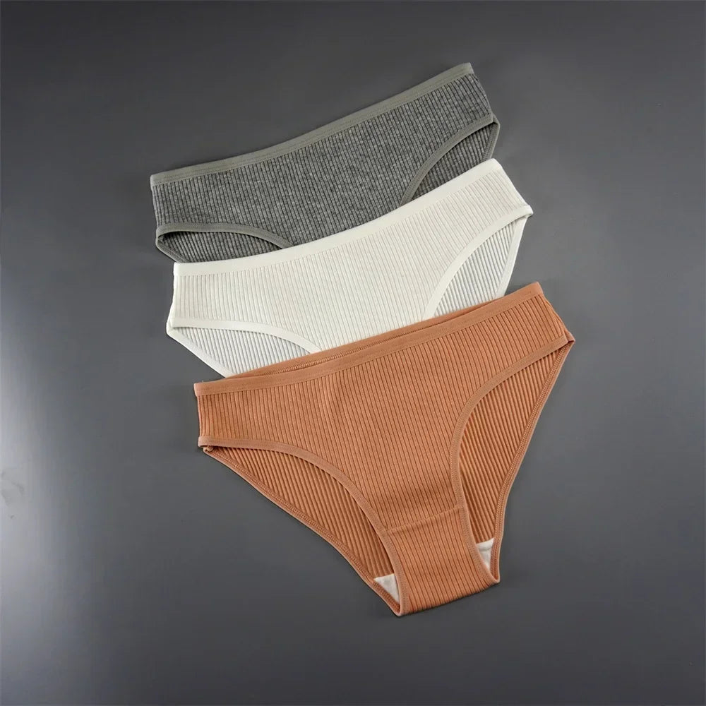 UNWE 3PCS/Pack Ribbed Cotton Seamless Panties for Women Briefs Pack Comfortable Ladies Underwear Sets