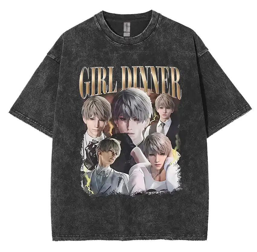 Funny Girl Dinner Caleb Graphic Tee Shirt Love and Deepspace Novelty Cotton T Shirts Fashion High Quality Vintage Washed T-Shirt