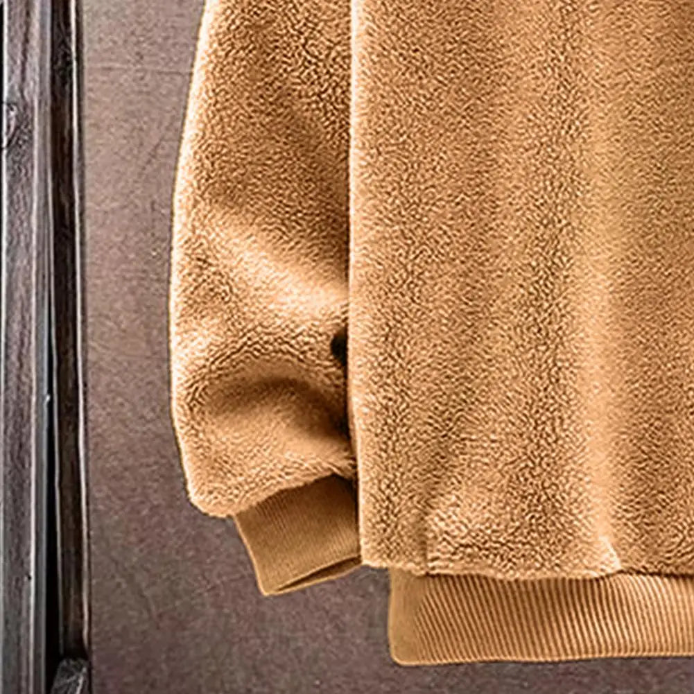 Faux Sherpa Thickened Men Jacket Zipper Closure Pockets Hooded Jackets Casual Thickened Sherpa Lining Winter Warm Men's Jackets