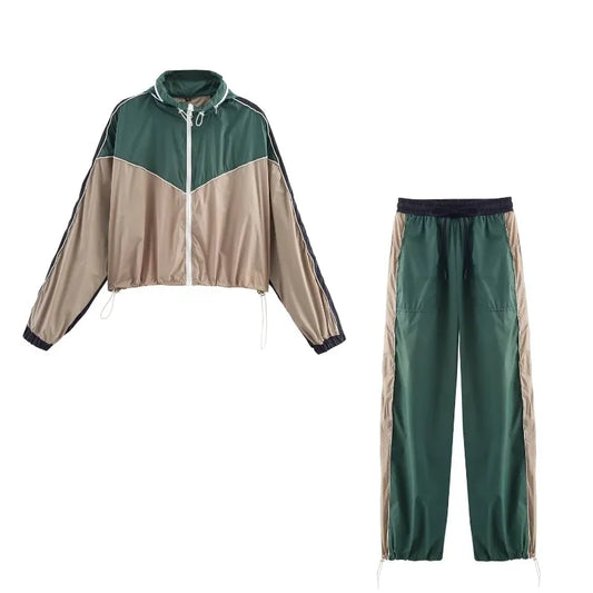 Women's Sportswear Set Color Block Hooded Zip Jacket & Elastic Waist Joggers Spring Summer 2025 Gym Travel Athleisure Staple
