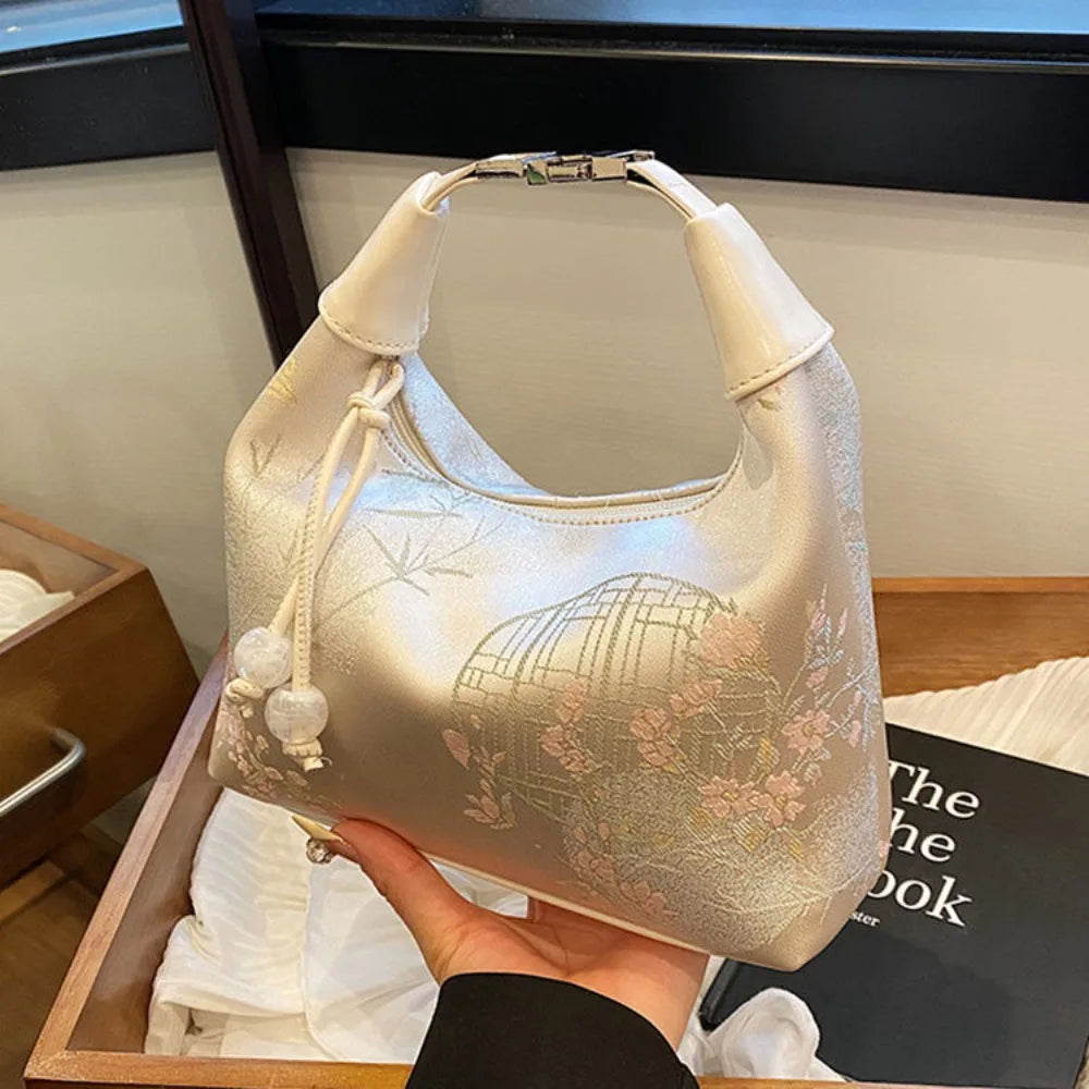 Fashion Embroidered Chinese Style Handbag Canvas Zipper Pea Purses Luxury Adjustable Cheongsam Bag Women