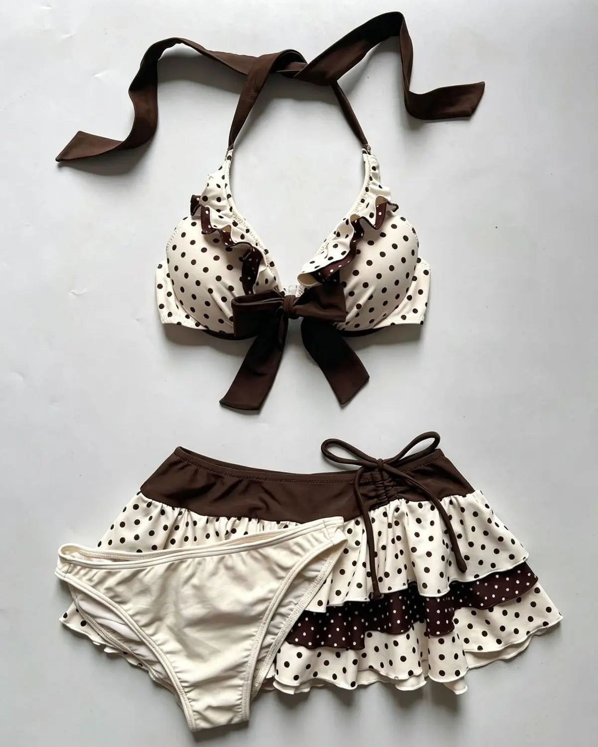 Sexy 3Piece Set Swimsuit Women's Bikini Summer Beach Y2k 2000s Polka Dot Fashion Chic Streetwear Backless Casual Top Gyaru Chic