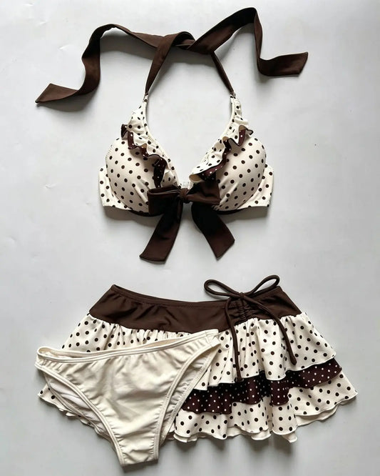 Sexy 3Piece Set Swimsuit Women's Bikini Summer Beach Y2k 2000s Polka Dot Fashion Chic Streetwear Backless Casual Top Gyaru Chic