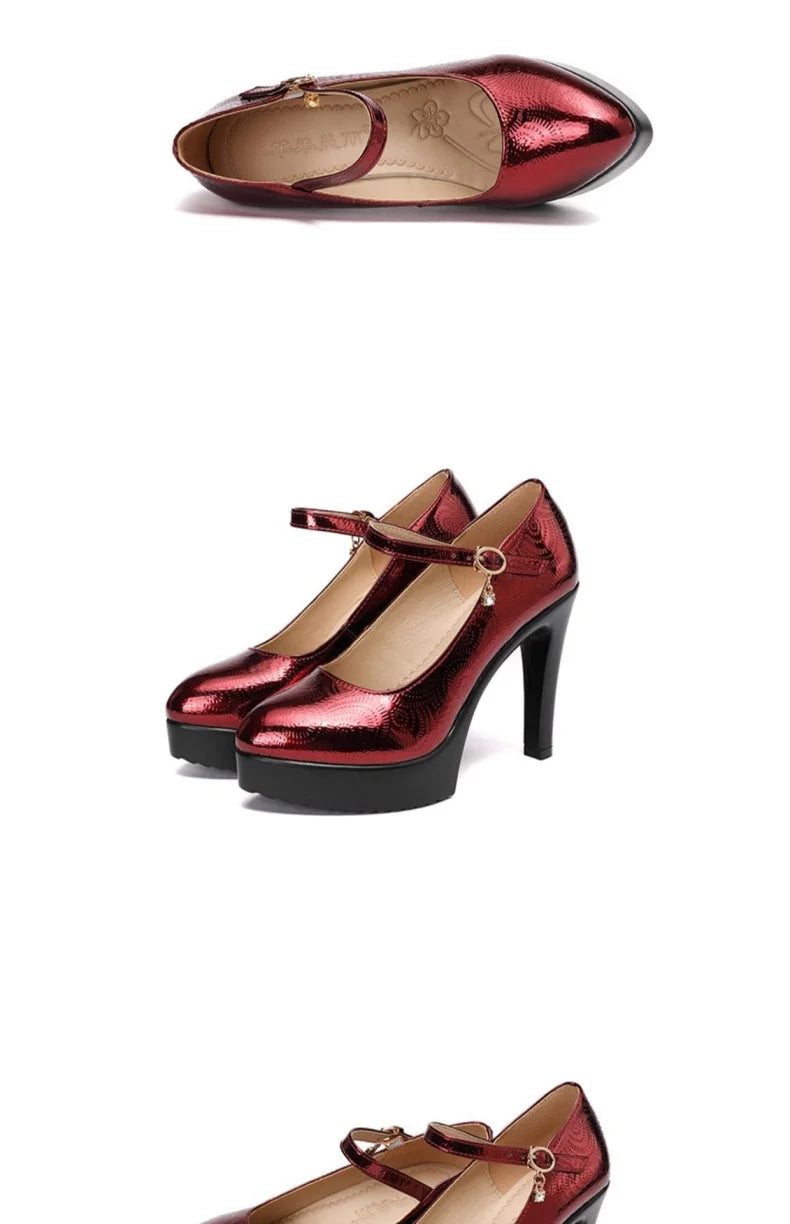 9cm 11cm 13cm Small Size 32-43 Sexy Bright Leather Shoes Women's Platform Pumps 2026 Fall Block High Heels Shoes Model Party