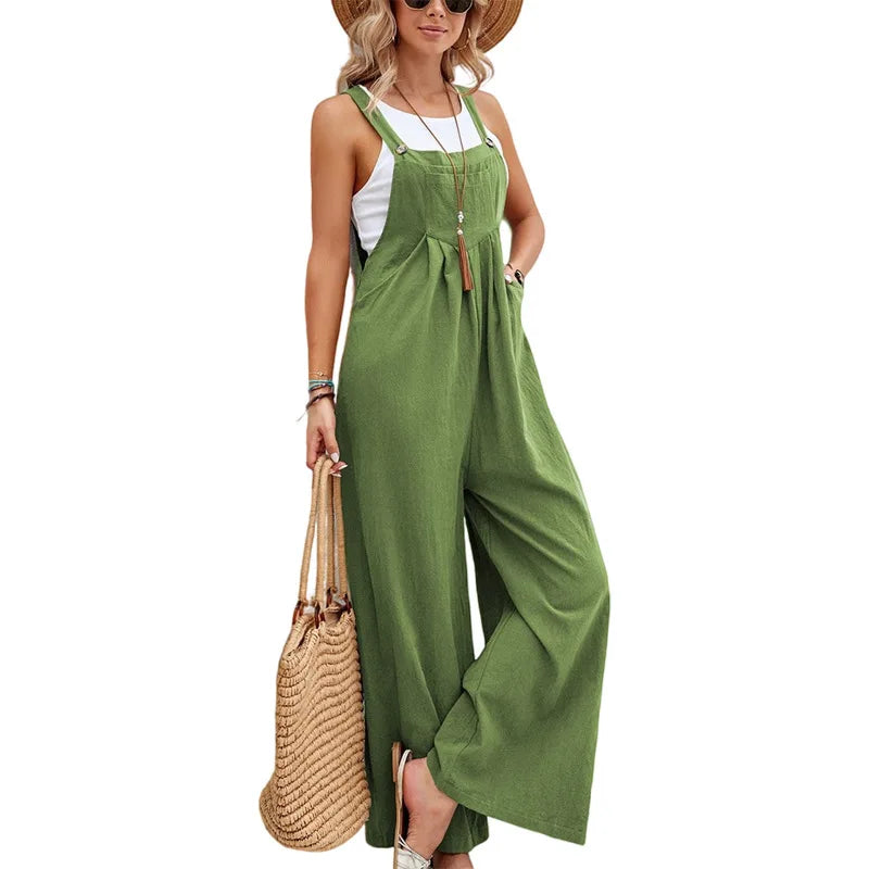 Women Casual Straps Jumpsuits Summer Autumn Harajuku Slim Wide Leg Trousers Dungaree Bib Overalls Elegant Sleeveless BF Jumpsuit