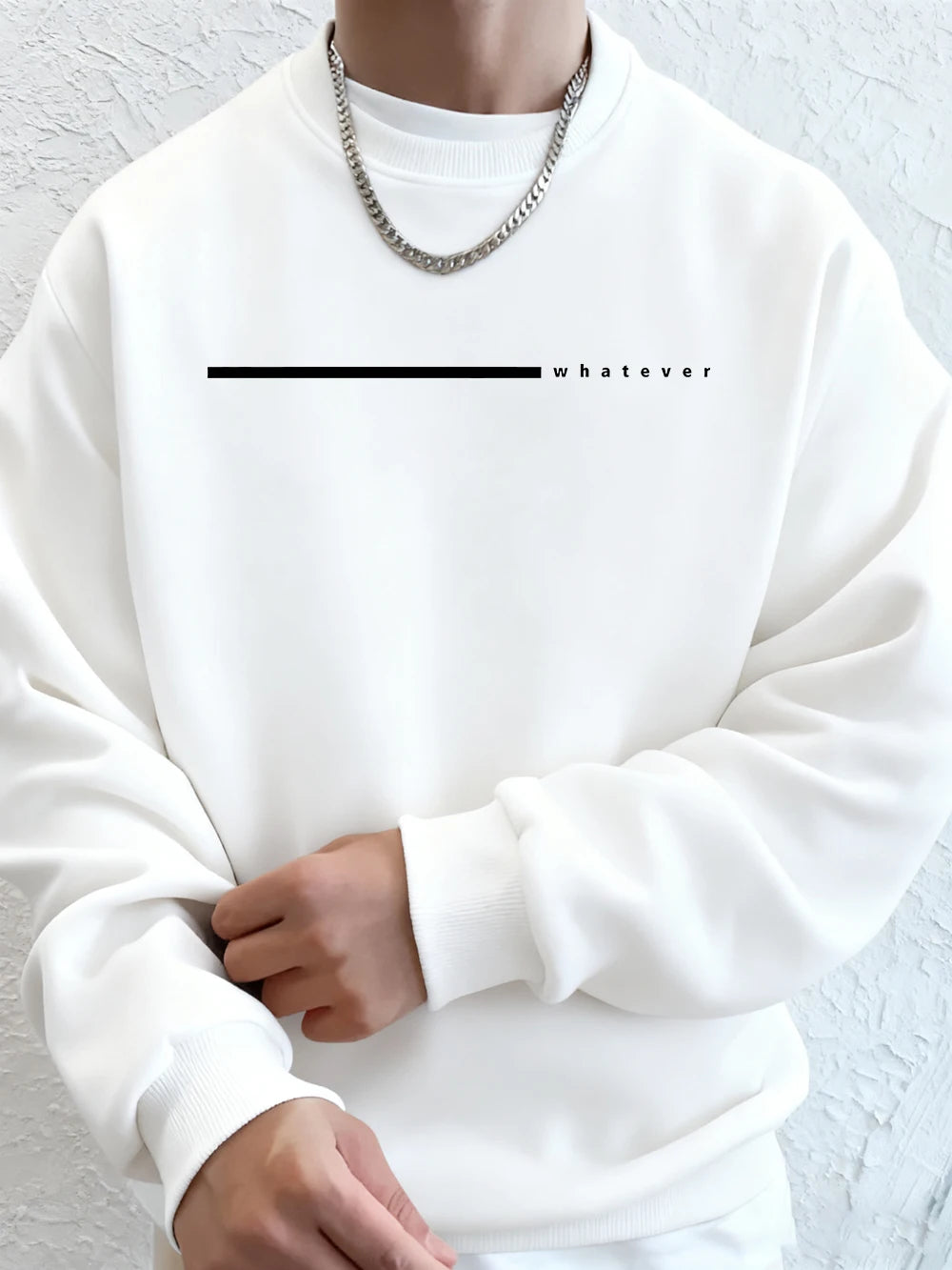 Simple Whatever Letter Printed Men'S Sweatshirt Winter Loose Hoodie Sports Crewneck Fleece Warm Sportswears Basics Men Clothes BAZAARHUBO