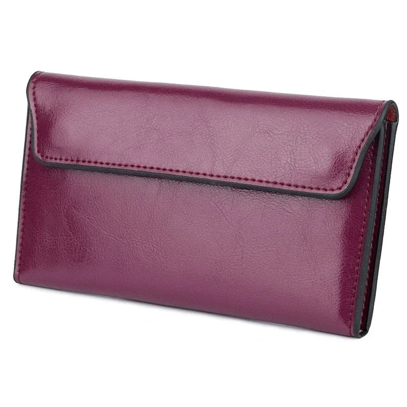 Luxurious Genuine Leather Women's Long Wallet Wallet Clutch 2-in-1 Credit Card Holder Wallet