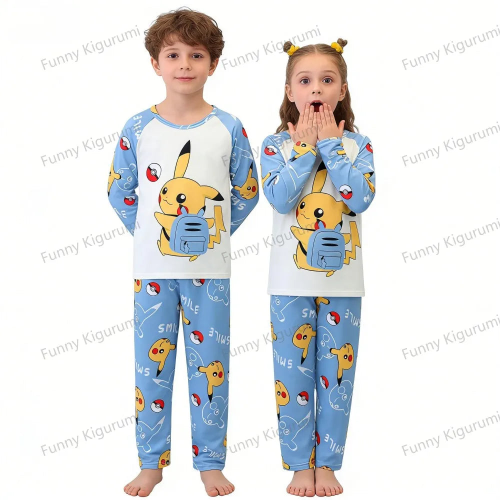 Cartoon Pijamas for Kids 3 to 5 7 9 11 13 Years Clothing Sets Boys Home Wear Girls Full Sleeve Pikachu Pajamas Teen Loungewear