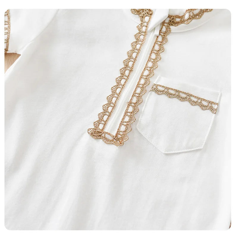 Newborn Baby Clothes Middle Eastern traditional ethnic style Islamic cotton Ramadan White summer short sleeved baby jumpsuit