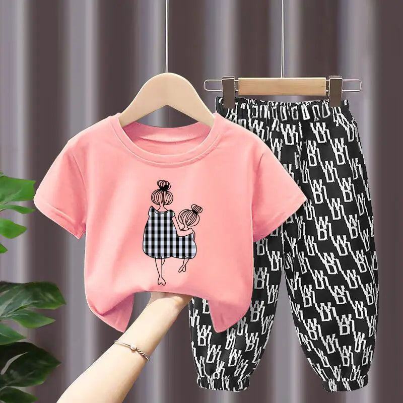 Summer Sets Children's Clothing Girls Mother Kids Toddler Clothes Cute Fashion Cotton T-shirt Top Pants 2pcs Baby Girl Clothes