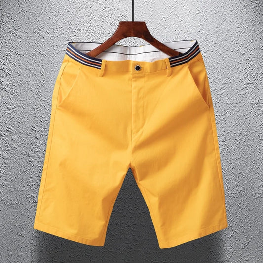 Mens Summer Casual Shorts Solid Color Business Casual Elastic Five Quarter Pants Cotton Breathable Workwear Shorts Men Clothing