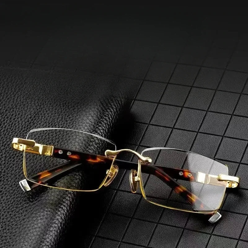 Men's Eye Protection Business Glasses Natural Metal Material Presbyopia Glasses Borderless Advanced Reading Glasses 1.0 To 4.0 BAZAARHUBO