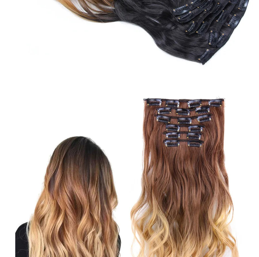 22 Inches Synthetic Long Straight Hairstyle 16 Clips 6Pcs/Set Hair Extensions Blonde Black Hairpieces Heat Resistant For Women