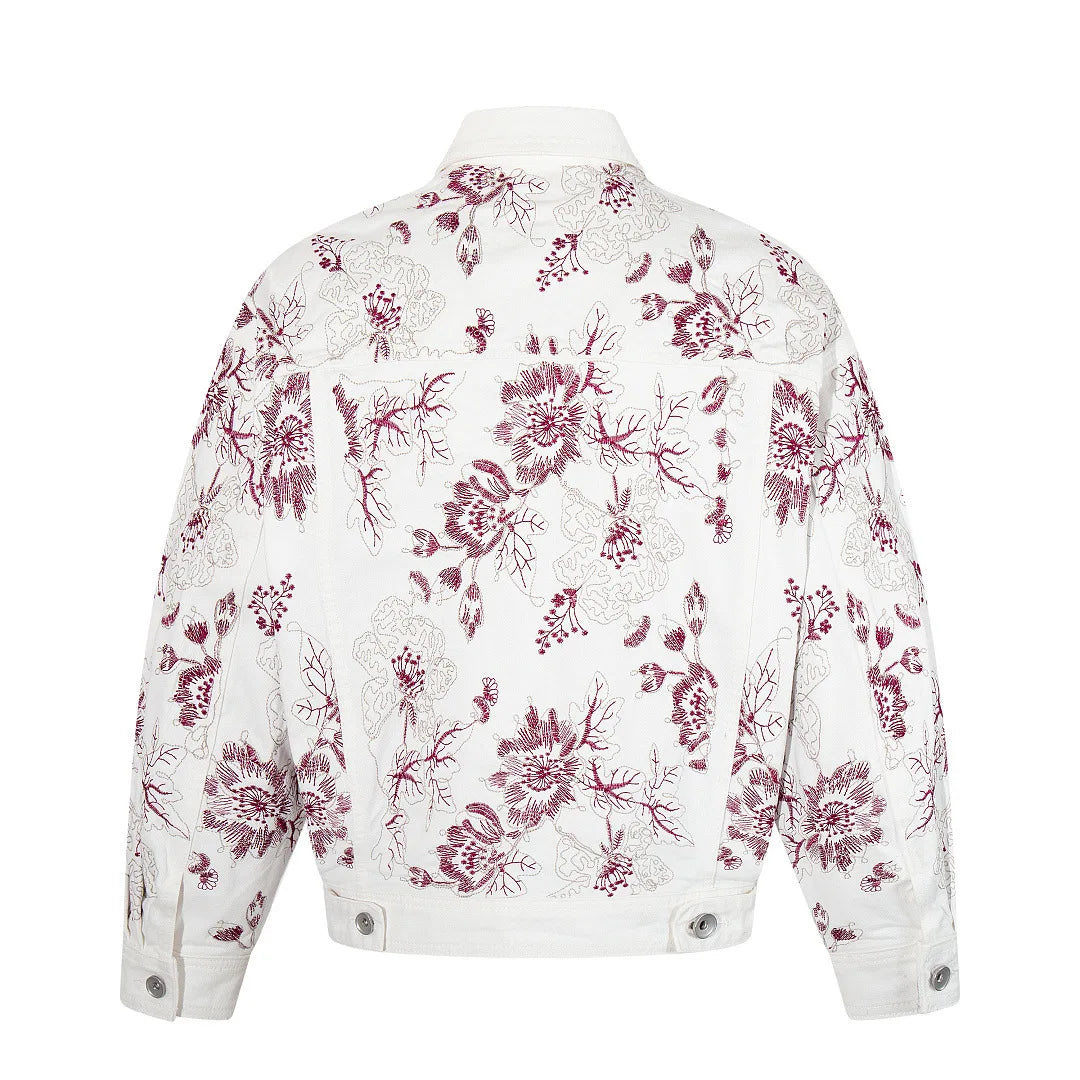 American High Street Retro Floral Embroidered Denim Jacket Hip Hop Loose Casual Trendy Brand Jeans Coat Tops