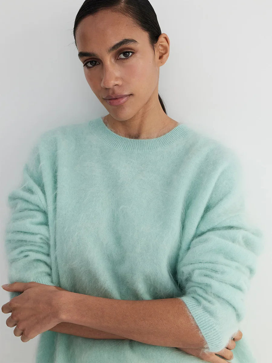 Blubelle Women's Autumn Winter Solid Color Knit Sweater O-Neck Long Sleeve Loose Fit Casual Relaxed Fashion Pullovers