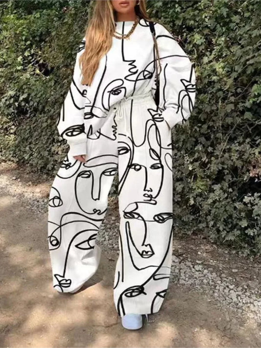 Fashion Print Oversized Tracksuit Suit Women Two Piece Pants Sets Casual Sweatshirt Trousers Streetwear 2 Piece Set Lady Outfit