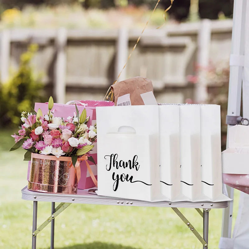 50/100pcs Thank You Gift Bags Wedding Candy Biscuit Packaging Plastic Bag Birthday Party Gift For Guests Small Business Supplies
