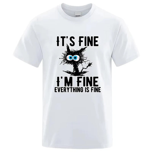 Men's High Quality T-shirt 100_ Cotton Funny Cool Cat Printed T-shirt Casual Men's Short Sleeve T-shirt for Men T-Shirt Male Top