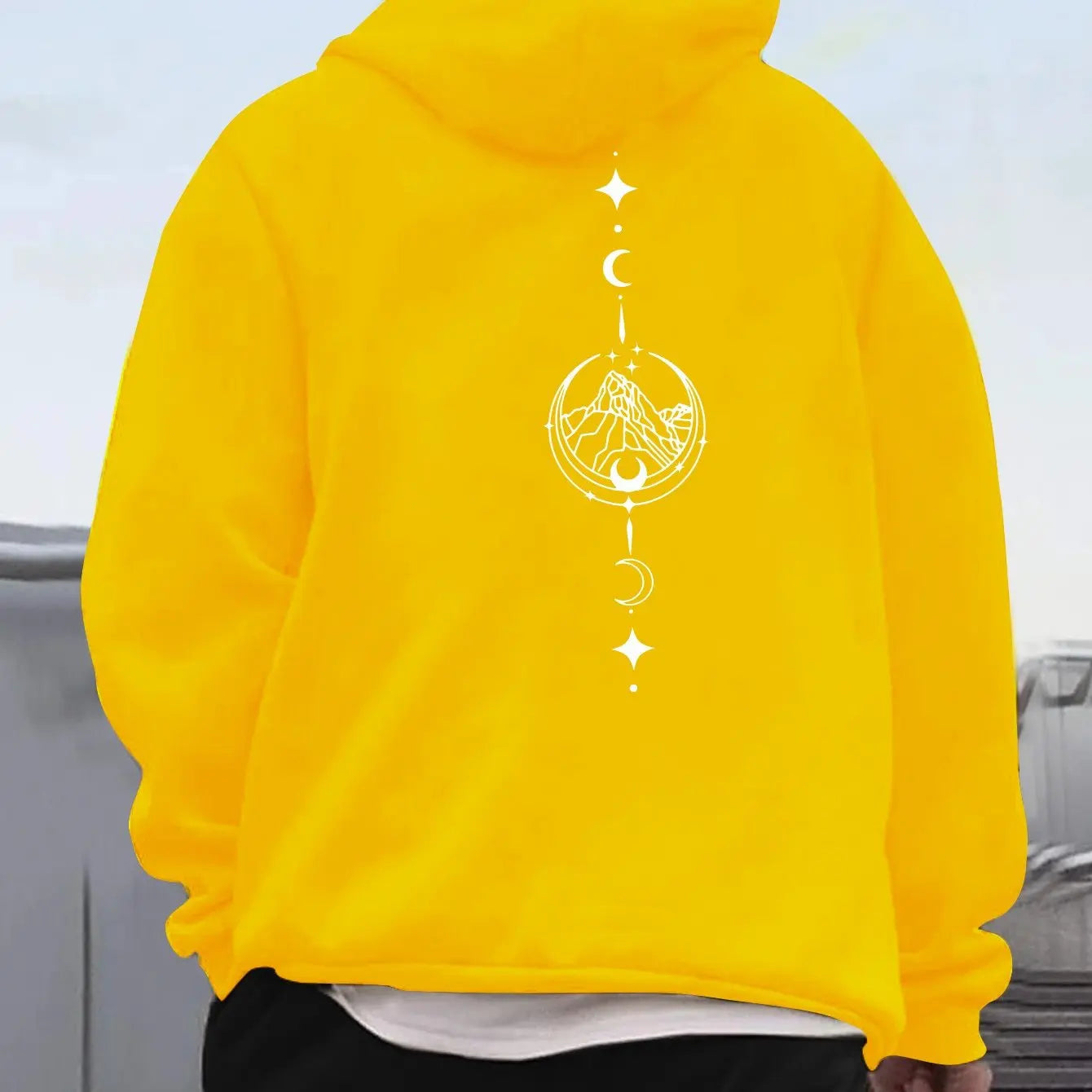 Men's autumn and winter casual fashion loose geometric print long sleeved hooded sweatshirt warm pullover BAZAARHUBO