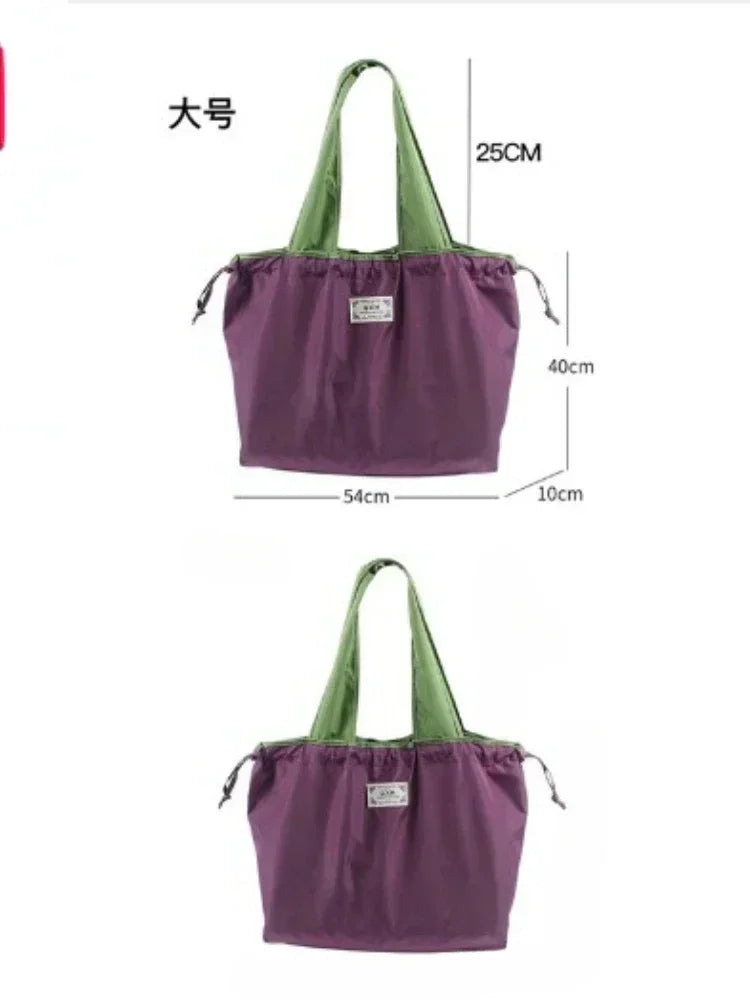 Foldable Eco-Friendly Shoulder Bags Women's Reusable Grocery Bag Large Capacity Foldable Shopping Bag with Drawstring Closure