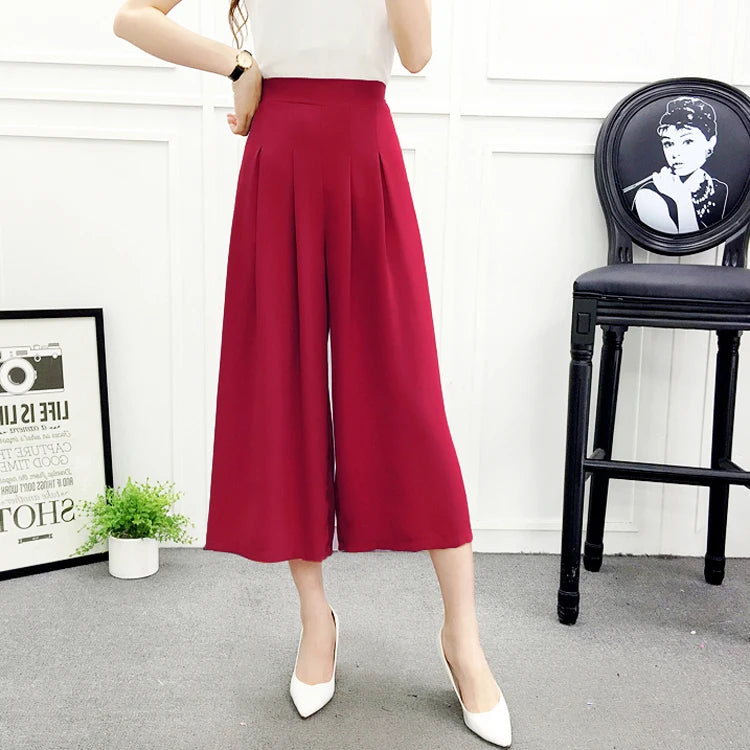 High Waist Wide Leg Pants Skirt Pants Chiffon Cotton Linen Seven Eighteen Length Trendy Women's Casual Trousers Commute Style