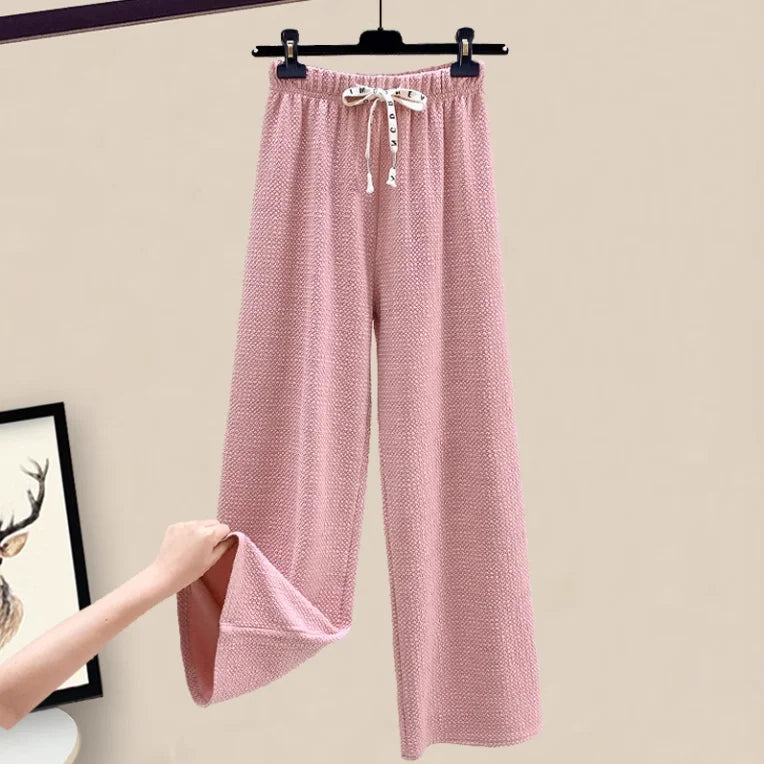 Knitted Spring Preppy Style Sailor Neck Women's Knitted Cardigan Elastic Wide Leg Pants Long Sleeve Korean Sportswear Set