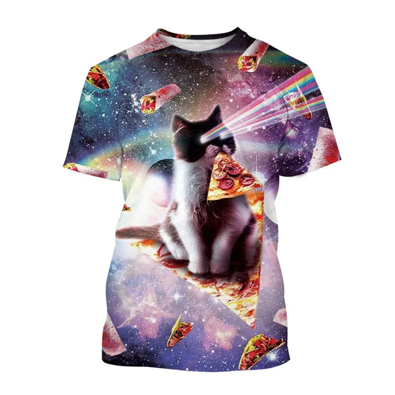 Summer 3D Printed Space Funny Cat T-shirt Men Women Cool Animal Top Tees Street Plus Size Short Sleeves T Shirt Kids Clothes