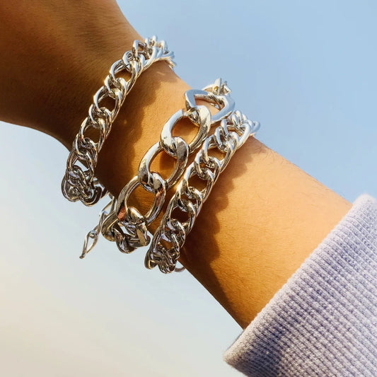 Multilayer Vintage Chunky Cuban Curb Thick Bracelet Women 2022 Gold Color Metal Cross Bracelets Charm Girls Fashion Jewelry