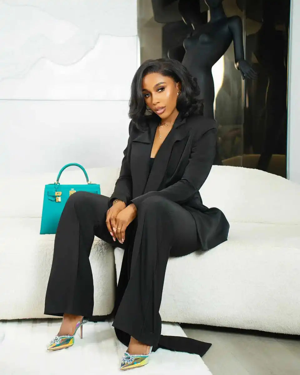 Simple Black Women Blazer Party Dresses Celebrity Peaked Lapel Coat Designed Long Gown Casual Prom Dress Customized