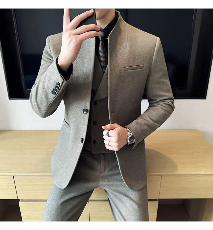 Korean Style Men's Suit Set Slim Fit Business Suit Wool Blazer Two-piece set Elegant Social Formal Men's Clothing 5XL-M