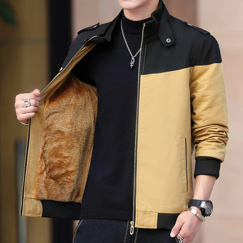 DIMUSI Winter Men's Bomber Jacket Casual Mens Outwear Fleece Warm Coats Fashion Stand Collar Uniform Jackets Mens Brand Clothing