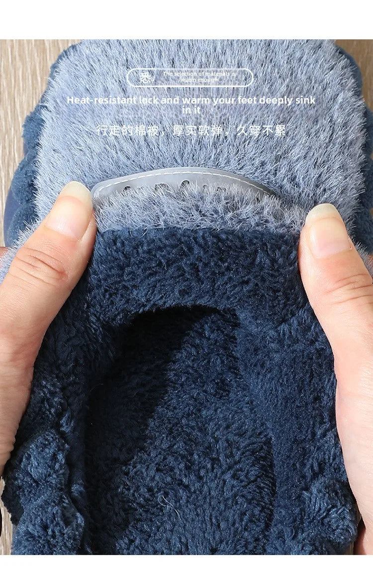 Man slippers home furry thick bottom slides designer winter warm velvet mens slippers blue cotton slipper males shoes
