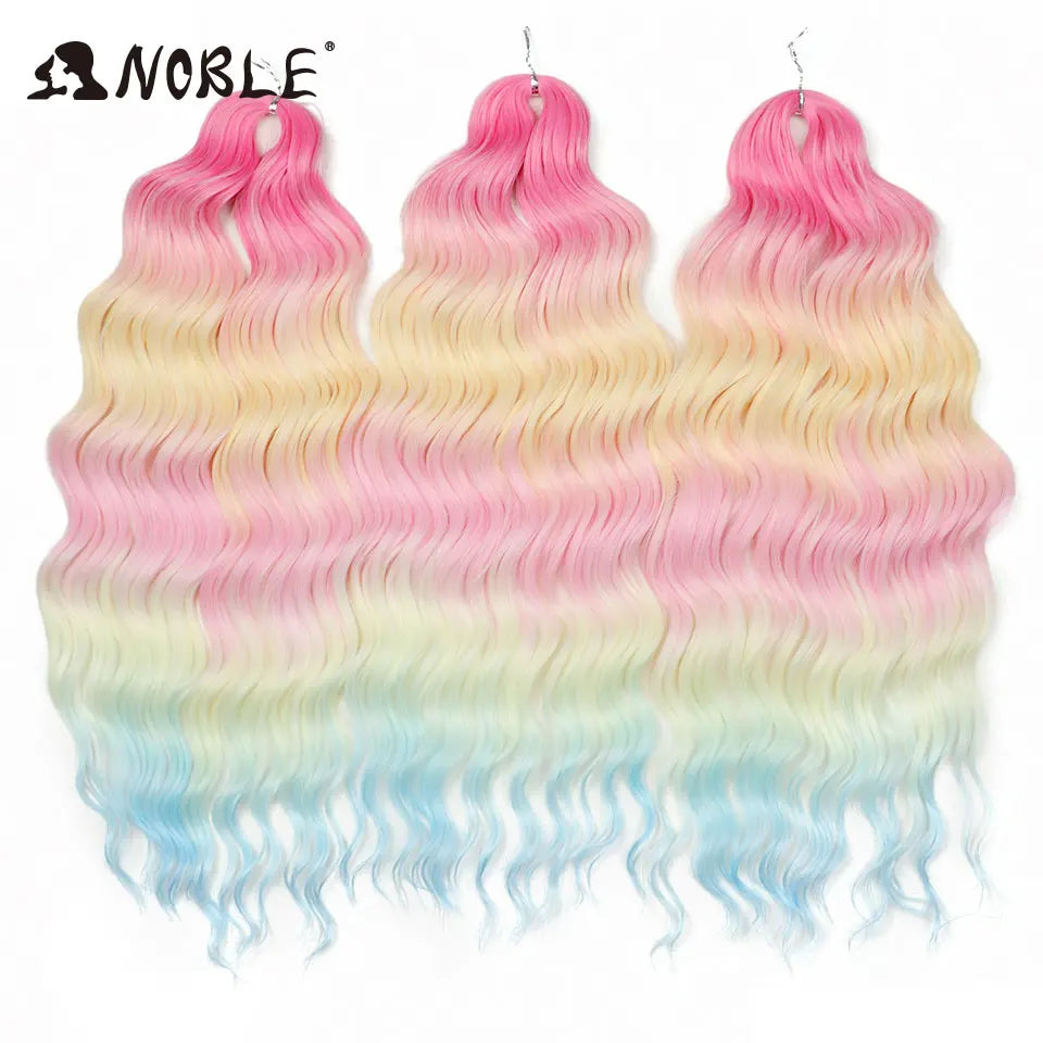 Noble 24 Inch Synthetic Hair Water Wave Braiding Hair Extensions Ombre Rainbow color Deep Wave Curl Twist Crochet Hair Extension