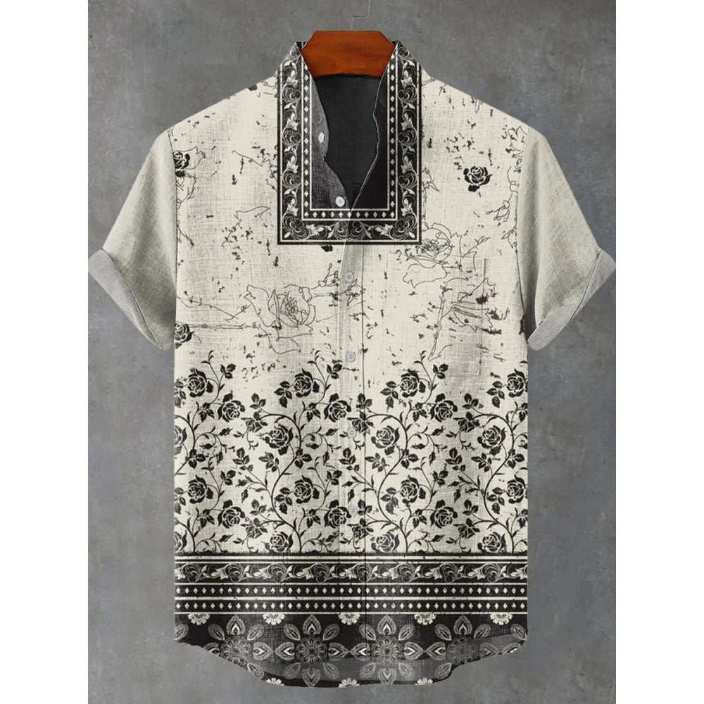 African Style Men's Retro Ethnic Tribal Short Sleeve Shirt Tops Fashion Casual Stripes Pattern Vacation Streetwear Men's Shirt